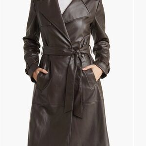 Tahari Brown Belted Leather Coat